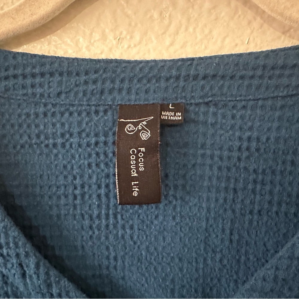 Focus Casual Life |  100% Cotton Blue Waffle Knit Tunic Size Large - Picture 3 of 8